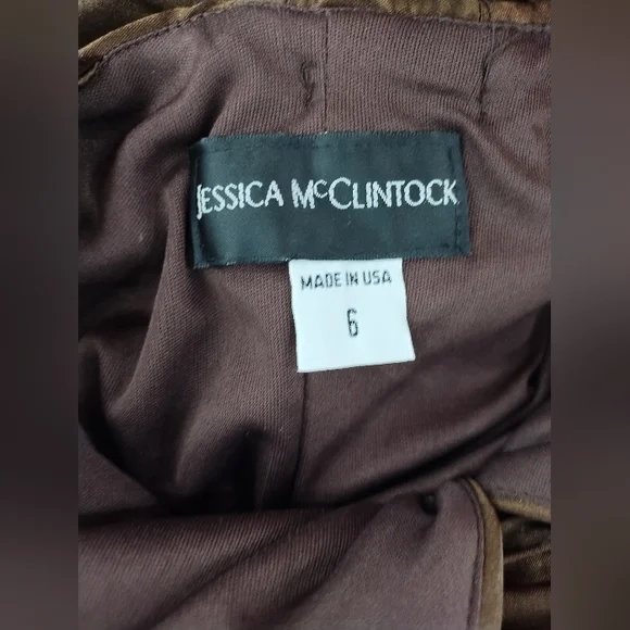 New Vintage Jessica McClintock Brown Satin Short Dress - Picture 2 of 7